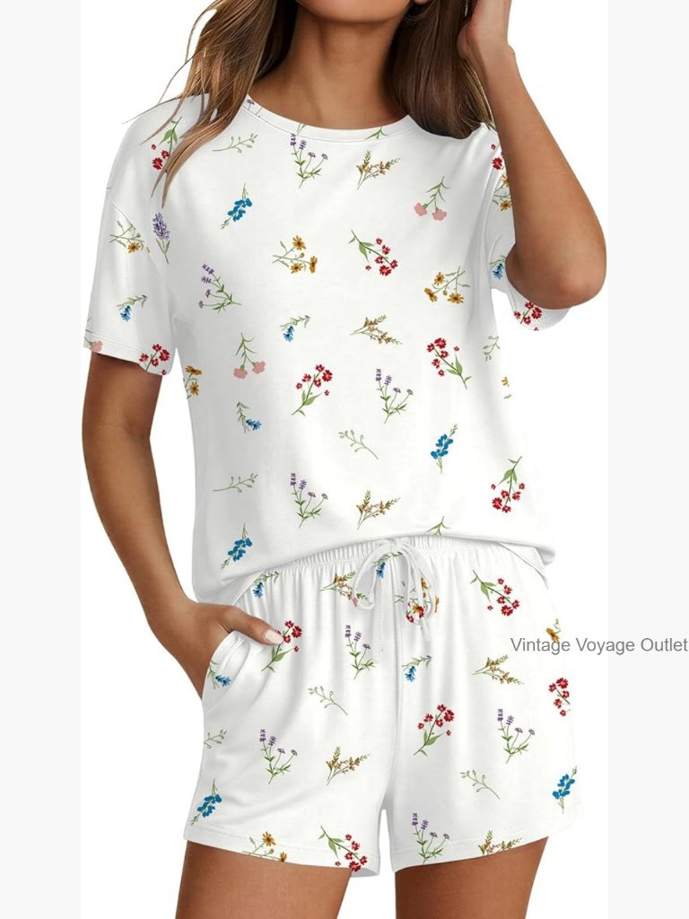 2 Piece Short Sleeve & Shorts Pajama Set - Soft Bamboo Lounge